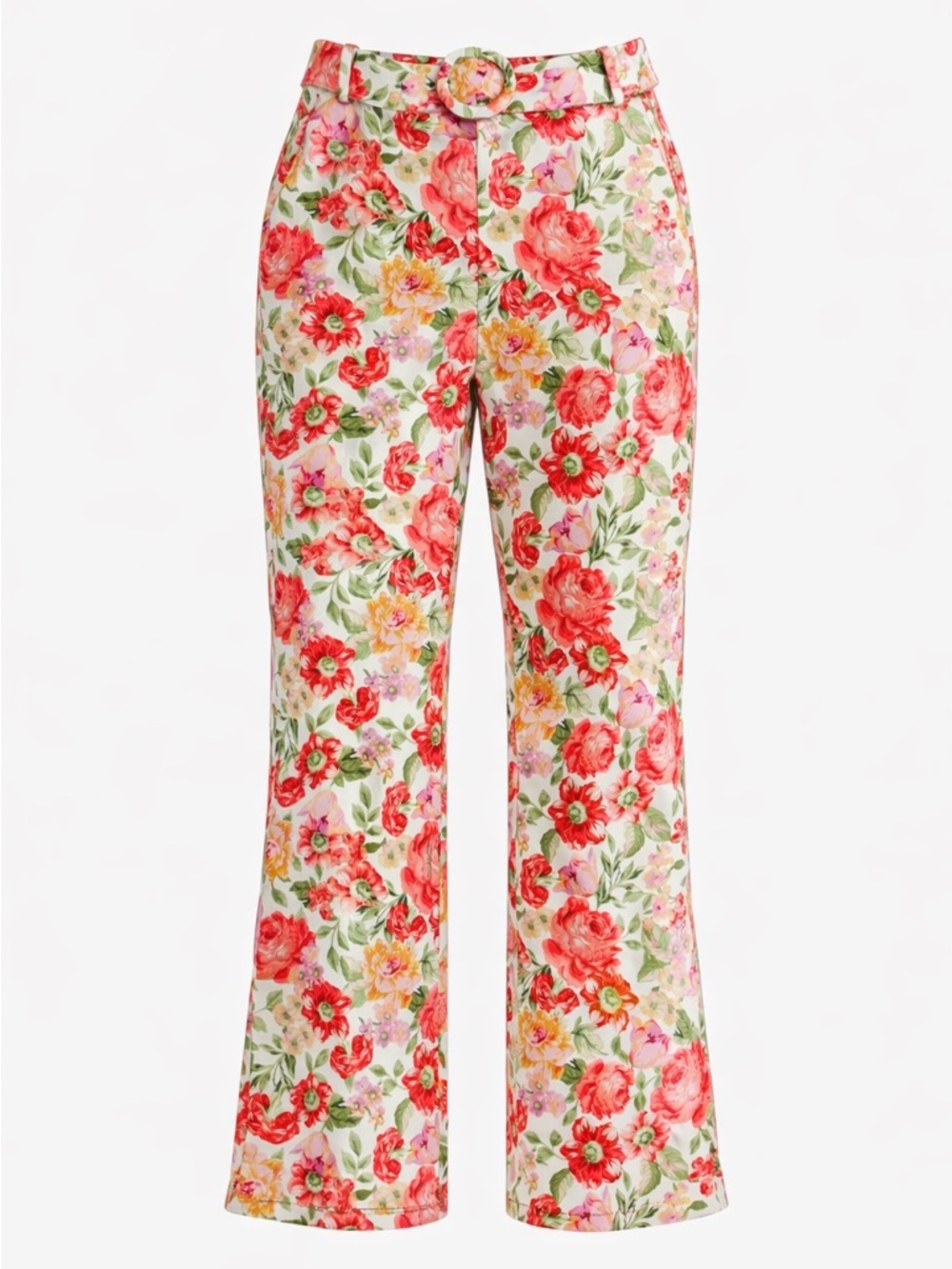 Mango linen cotton floral straight leg pant Size 4 belted Cottagecore Feminine